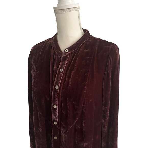 J JILL Purple Plum Crushed Velvet Button Down Tunic Top Size Small Petite - Picture 4 of 7